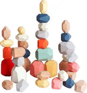 Made to order Good Quality Colorful Wooden Toys Sorting Stacking Rocks Stones Montessori for Kids