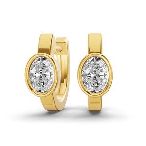 Lone Oval Lab Grown Diamond <b>Huggie</b> Earring 1.00 Ct Tw F-G Color VS Clarity 2 Diamonds 14K <b>Solid</b> <b>Gold</b> Minimalist Luxury Wedding - Product Image 3