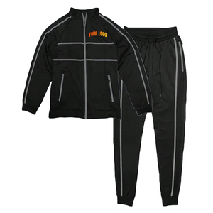 Ensemble coupe-vent pour hommes Survêtement en nylon pour hommes avec fermeture éclair en polyester à rayures réfléchissantes Survêtement coupe-vent deux pièces personnalisé OEM - Product Image 1