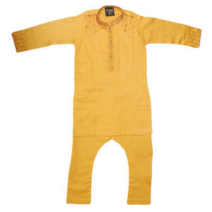 ชุดคุรตะ ชัลวาร์ปักลายสำหรับเด็กผู้ชาย - สีมัสตาร์ด - Product Image 3