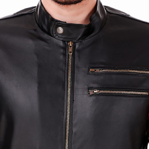 Vestes en cuir de motard d'extérieur les plus vendues en cuir véritable à col montant zippé vestes en cuir de motard élégantes - Product Image 6