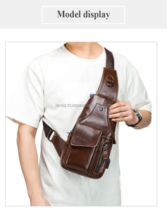 100% véritable cuir de vachette bandoulière poitrine sac Style rétro grande capacité USB fermeture éclair PU sac à dos tactique pour hommes - Product Image 2