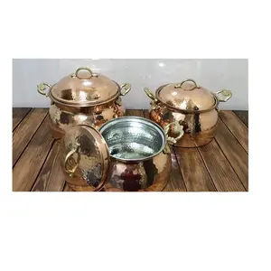 Bewonderenswaardig Ontwerp Ronde Vorm Voedsel Kookpot Set Van 3 Met Messing Handvat Kwaliteit Koperen Diepe Kookpot Voor De Beste Prijs In India