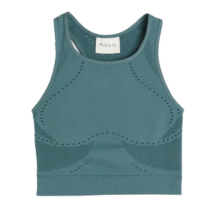 Ensemble de vêtements de sport pour femmes en polyester/nylon, pantalon long à taille haute imprimé, soutien-gorge de sport sans manches confortable, vert de mer - Product Image 5