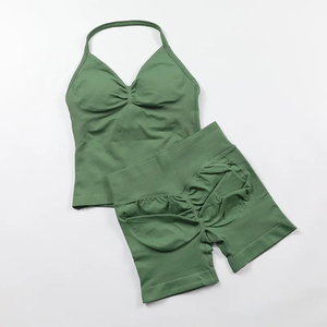 Seamless Impact Longline <b>Strappy</b> Tank <b>Top</b> Scrunch Sports Shorts Two Piece Men's Yoga Set Gym Clothes Summer Solid Embroidered - Product Image 3
