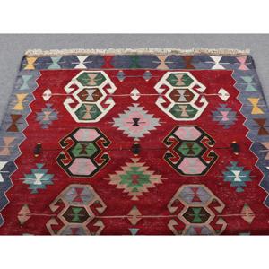5.1x7.6 ft Turkish Kilim Rug, Vintage Rug, <b>Red</b> Southwestern <b>Wool</b> Rug - Product Image 3