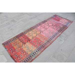 Turkish Rug, 3x8.7 ft <b>Runner</b> Vintage Rug, <b>Red</b> Blue Persian Rug - Product Image 3