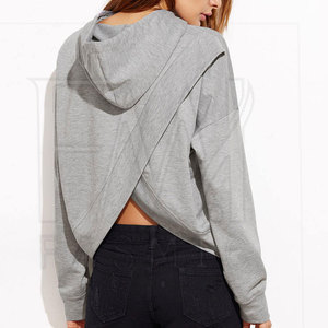 Sudadera con capucha recortada de jersey liso para mujer, sudaderas con capucha de manga larga para sudaderas con capucha de color personalizado con capucha informal - Product Image 6
