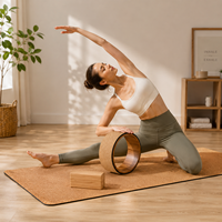 Ensemble Essentiel de Yoga en Liège Premium : Tapis de Yoga, Roue de Yoga, Bloc de Yoga en Bois de Caoutchouc, Kit de Yoga Antidérapant en Caoutchouc Naturel pour la Maison, la Salle de Sport et le Studio
