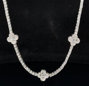 Collier Moissanite en or blanc 14 carats Chaîne à maillons cubains en argent sterling 925 Diamant fantaisie VVS Toutes les tailles Colliers de perles testeur réel - Product Image 1