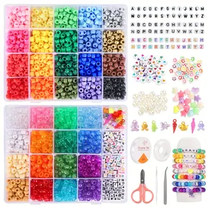 Cuentas de poni de arcoíris para fabricación de pulseras de niña, Kit de 4000 piezas, 2400 piezas, Kandi, 1600 piezas