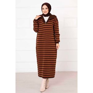Robe en maille rayée avec fermeture éclair-Tan - Product Image 3