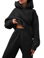 Deux pièces surdimensionné solide décontracté à capuche pulls survêtement pantalons longs ensembles femmes survêtement costume hiver mode chaud à capuche