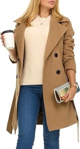 Manteau long en laine marron de haute qualité pour femmes, idéal pour les réunions d'affaires et le bureau, chaud et chaud pour l'hiver, avec ceinture. - Product Image 3