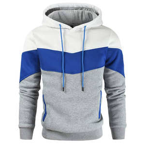 Sudadera con Capucha para Hombre, Diseño Color Block Gris, Azul y Blanco, Forro Polar Cálido, Estilo Casual Urbano para Invierno - Product Image 1
