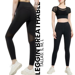 Leggings longs respirants et très élastiques avec maille, confortables et tendance, en tissu tissé serré, vert menthe - Product Image 1