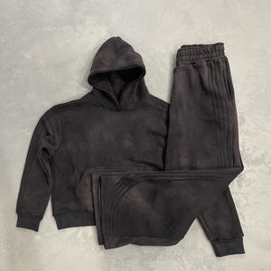Ropa de calle personalizada Unisex Sun Faded Flare Pantalones de chándal Sudadera con capucha lavada Conjunto de sudaderas con capucha de lavado ácido en blanco Chándal personalizado - Product Image 1