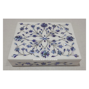 Boîte à bijoux rectangulaire exclusive en nacre de couleur bleue avec incrustation de marbre blanc la plus vendue pour les cadeaux et les décorations de mariage - Product Image 1