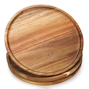 Plato para servir en el hogar y la cocina, plato redondo para aperitivos de Acacia, plato cargador de madera, decoración de boda por Crescent Crafts - Product Image 1