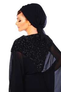 Abaya con estilo negro completo con cuentas funciona más popular en Medio Oriente - Product Image 3