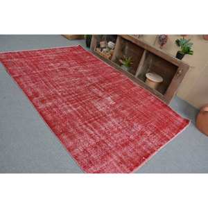 Alfombra turca Vintage moderna 5,1X8,3 pies Lana roja Kilim Patchwork Patrón Área grande Rectángulo Pasillo Diseño 10mm 9x12 Látex - Product Image 4