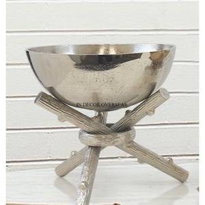 Cuenco de Metal de forma redonda pulida con espejo brillante de acabado de Color plateado con soporte de Base de diseñador antiguo recubierto de polvo de Color negro - Product Image 2