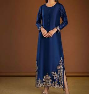 2023 Latest Indian/<b>Pakistani</b> Embroidered Zari Long Kurta Pant Dress Sequined Lace Button <b>Wedding</b> Decor Washable Natural - Product Image 1