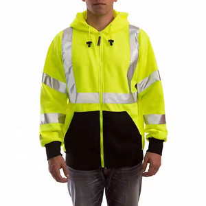 เสื้อมีฮู้ดเพื่อความปลอดภัยสะท้อนแสงสำหรับผู้ชายเสื้อฮู้ดแบบสั่งทำสำหรับขายสีเหลืองเรืองแสงสีดำที่กำหนดเอง - Product Image 4