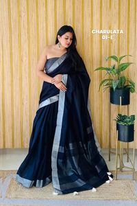 Charulata 06 Saree en coton et lin doux avec tissage assorti Vêtements ethniques de qualité supérieure - Product Image 2