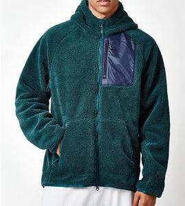 Personalizado OEM suave Sherpa chaqueta con capucha contraste bolsillo con cremallera en el pecho cremallera frontal elegante sudaderas con capucha para hombre - Product Image 2