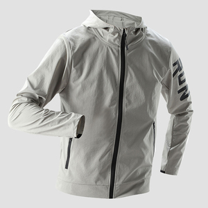 Veste décontractée pour homme imperméable avec capuche zippée, manteau à séchage rapide pour entraînement de fitness en plein air, design imprimé tendance - Product Image 3