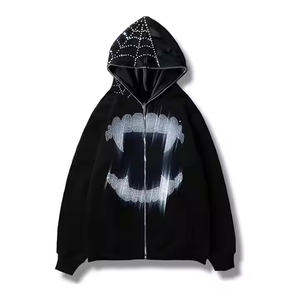 Sweat à capuche zippé pour homme, coupe classique, avec strass scintillants en forme d'étoiles, hiver, uni, teinture unie, poids lourd, polaire 350 g/m², best-seller - Product Image 1