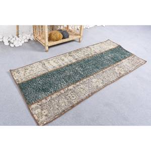Alfombra turca clásica Vintage de 1,9x4,3 pies, Material de lana a rayas verde Beige, área grande Rectangular de látex para decoración de habitación de pasillo - Product Image 2