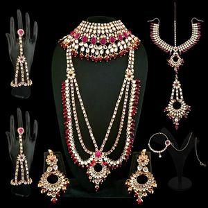 ชุดเครื่องประดับเจ้าสาว1002388B ทองชั้นดีประดับด้วยเพทายและไข่มุกสำหรับงานปาร์ตี้ - Product Image 1