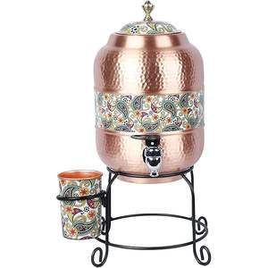 Eco Friendly Printed Copper <b>Water</b> Pot Handmade Ayurvedic Storage Container Custom Printed Copper <b>Water</b> <b>Dispenser</b> With Glass - Product Image 4