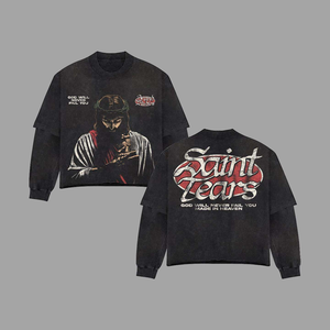 Men's 300 Gsm Double-Layer Oversized Acid Wash DTG T-<b>Shirt</b> Custom Graphic <b>100</b>% Cotton Terry Long Sleeve Made <b>Polyester</b>/Cotton - Product Image 1