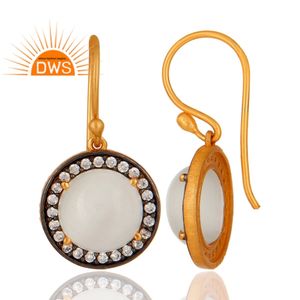 Pendientes de plata de ley 18k con piedra de Luna blanca y CZ, joyería fina - Product Image 3