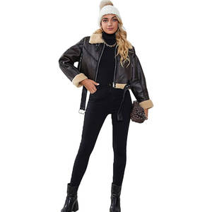 Chaqueta Corta de Cuero Sintético para Mujer, Chaqueta Bomber con Cierre y Solapa, Abrigo de Aviador Elegante y Cálido, Chaqueta de Vuelo Informal y Moderna - Product Image 6