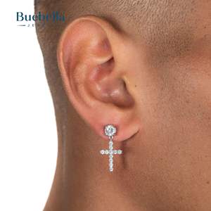 Pendientes cruzados tachonados de Plata de Ley 925 para hombres, joyería fina - Product Image 2