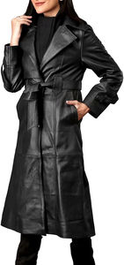 Women's Atlantic Black <b>Leather</b> <b>Trench</b> <b>Coat</b> New Classic Style Slim Fit <b>Long</b> <b>Coat</b> Custom Weight Print Winter ODM Service - Product Image 6