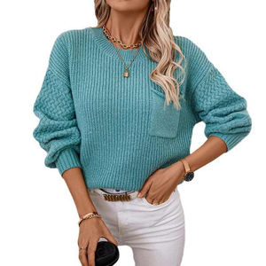 Suéter de cuello redondo de manga larga de ajuste clásico para mujer de algodón 100% transpirable de calidad superior de diseño ligero para mujer tarifa al por mayor - Product Image 2