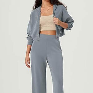 เสื้อฮู้ดแขนยาวมีซิปคอตตอนผสมดีไซน์เรียบง่ายสวมใส่สบาย - Product Image 2