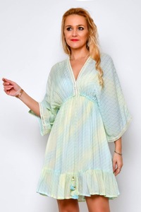 เดรสสั้นดีไซเนอร์สำหรับผู้หญิงชุดเดรสสั้นเอวสูงผ้าเรยอนลูเร็กซ์แขนสั้นพร้อมลูกไม้ชุดเดรสคอวีสำหรับงานปาร์ตี้และรีสอร์ตลำลอง - Product Image 2