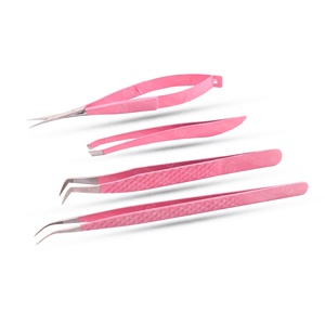 Color <b>Pink</b> Volume Semi Curved and Spring Scissor Stainless Steel Eyelash & Eyebrow Tweezers Custom Logo - Product Image 1
