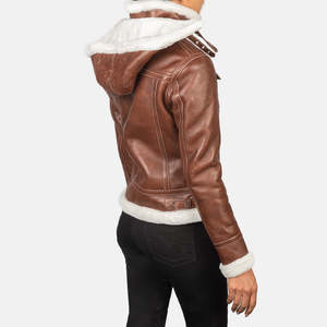 Fiona Brown <b>Shearling</b> Leather <b>Jacket</b> with Hood Windproof Feature - Product Image 5