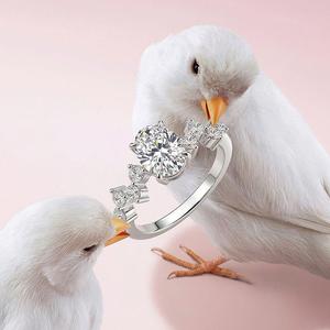 Jeulia Classic Oval Heartbeat Engagement <b>Ring</b> with White Gold Copper Setting - Product Image 4