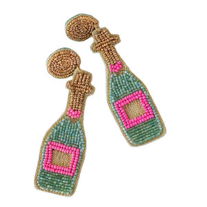 <b>Bottle</b> design best quality handmade seed beaded embroidered earring for girls from India - Product Image 1