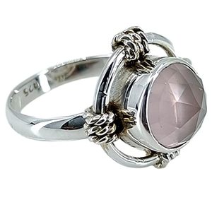 925 Sterling Silver Handmade <b>Ring</b> with Round Cut Rose <b>Quartz</b> Boho Style January Birthstone Jewelry Perfect Gift for Her Birthday - Product Image 1