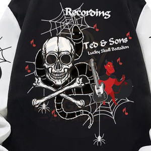 Vestes universitaires de baseball, lettrage en blocs, blanc et noir, bande de course, boutons sur le devant, coupe ample, toile respirante - Product Image 6