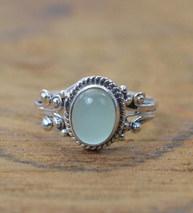 แหวนหมั้นทำมือเงินแท้925เบาะกว้างตัด Chalcedony รูปไข่ตัดพื้นผิวเครื่องประดับที่ดีสำหรับงานแต่งงานวันเกิด - Product Image 1
